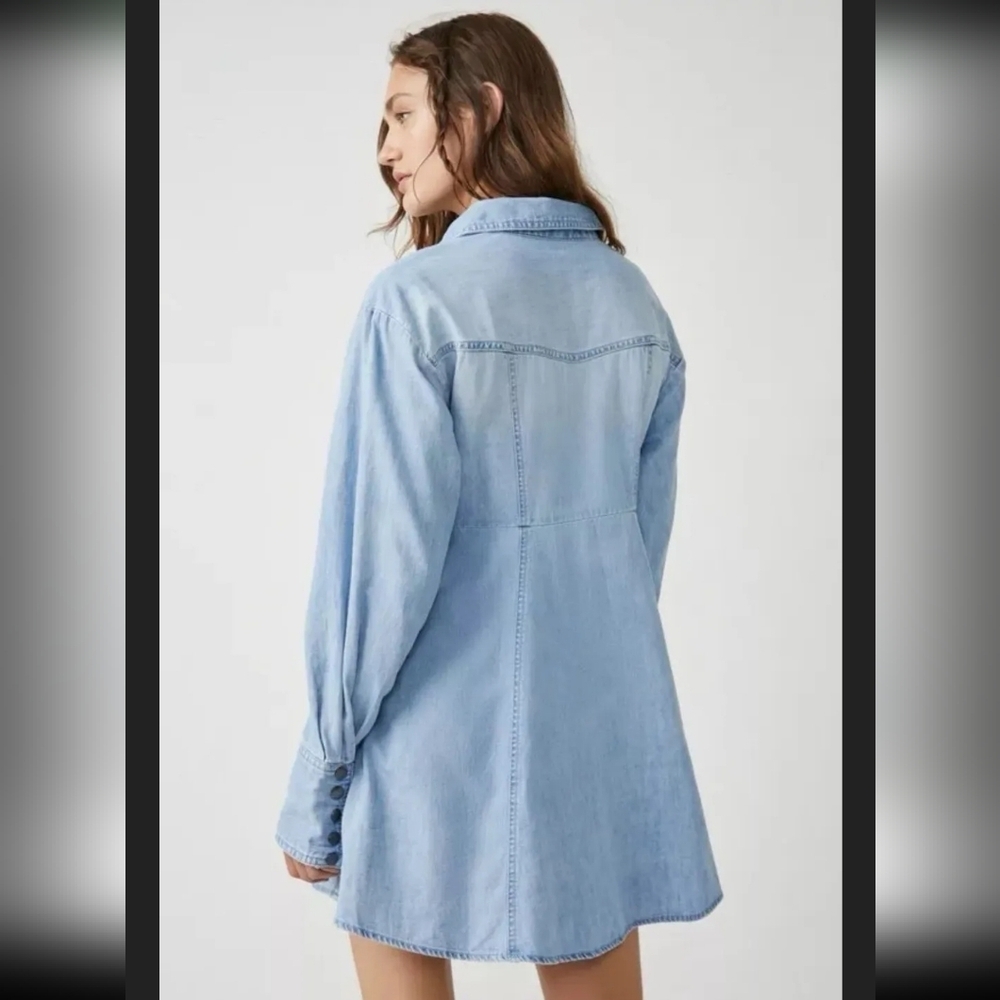 Free People We the Free Sammie Mini Denim Dress Size Small - Picture 3 of 8